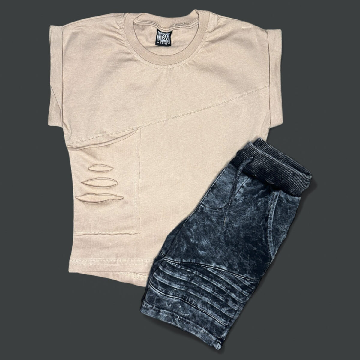 Photoroom_20240513_17292911 Komplekt beež T-särk + hallid lühikesed püksid - Image 1