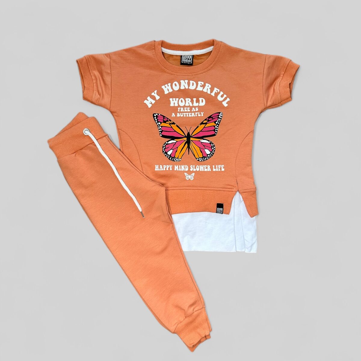 set-pink-with-butterfly-print-3 Komplekt roosa liblikastrükiga T-särk+püksid - Image 1